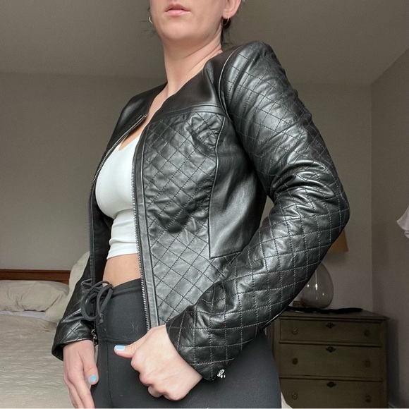 Classic Black Quilted Short Leather Jacket Moto Buttery Lambskin Leather Coat - Picture 12 of 14